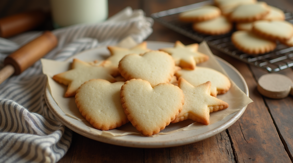 a warm inviting kitchen scene featuring a plate of perfectly baked sugar cookies arranged neatly on lxx83xqr2mv360do7jji 3