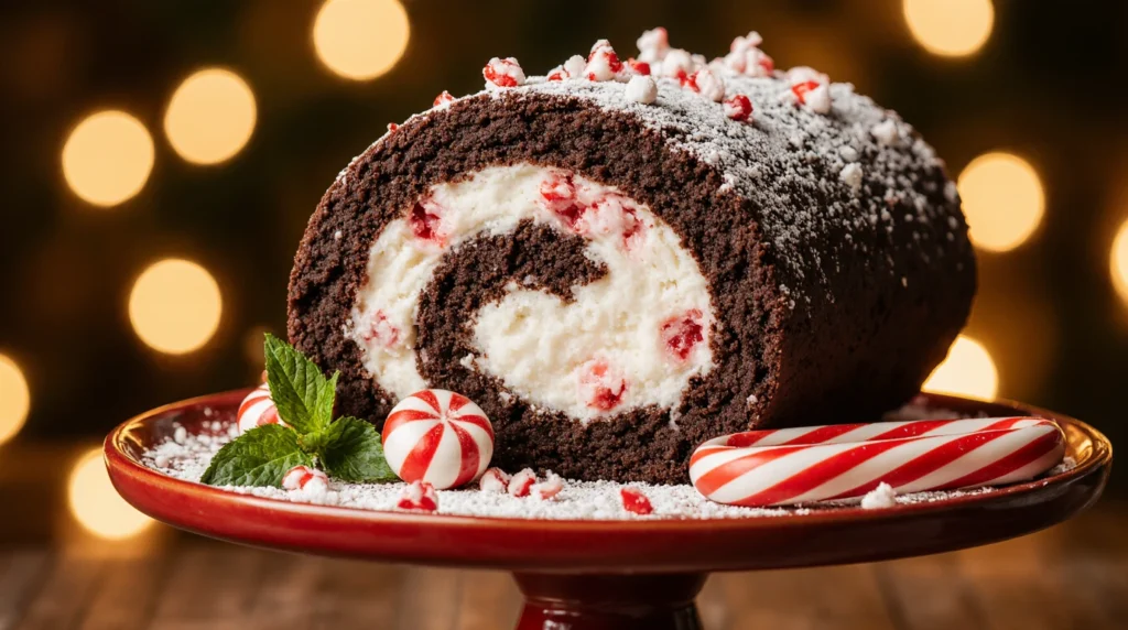 Easy Chocolate Peppermint Ice Cream Cake Roll for Holidays