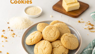 Golden brown homemade butter cookies with a classic piped design arranged on a cooling rack.