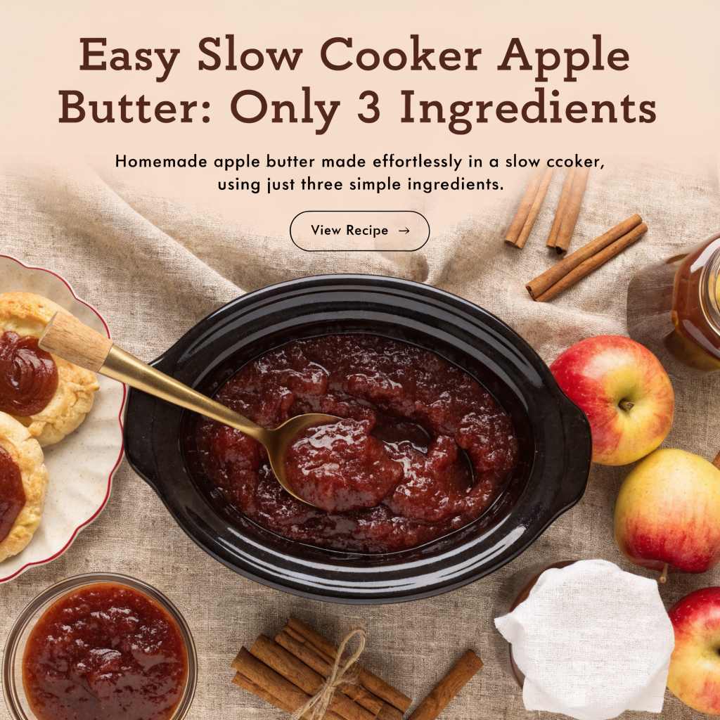 Thick, spiced slow cooker apple butter in a glass jar, demonstrating an easy homemade apple butter recipe.